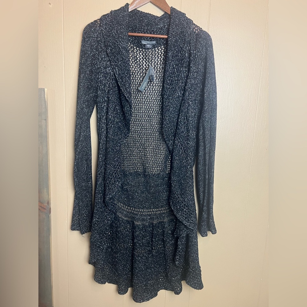 Covington Black and Gray Open Front Cardigan
